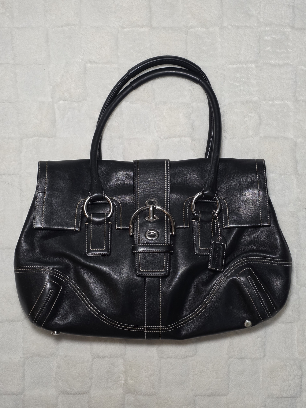 VINTAGE COACH HAMPTON SOHO FLAP SATCHEL BLACK LEATHER + SILVER HARDWARE (8A11)